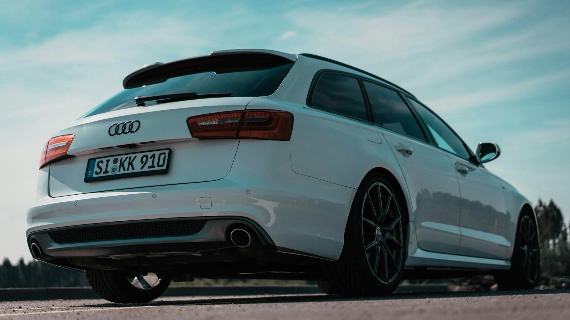 Rear view of Audi vehicle. 