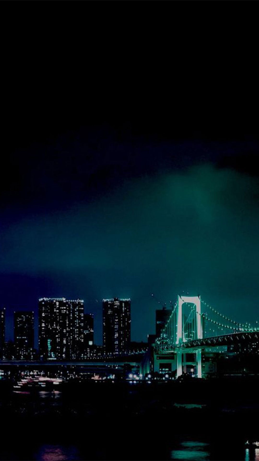 View of a nighttime cityscape.