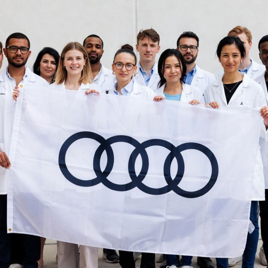 image of a professionals holding an Audi flag