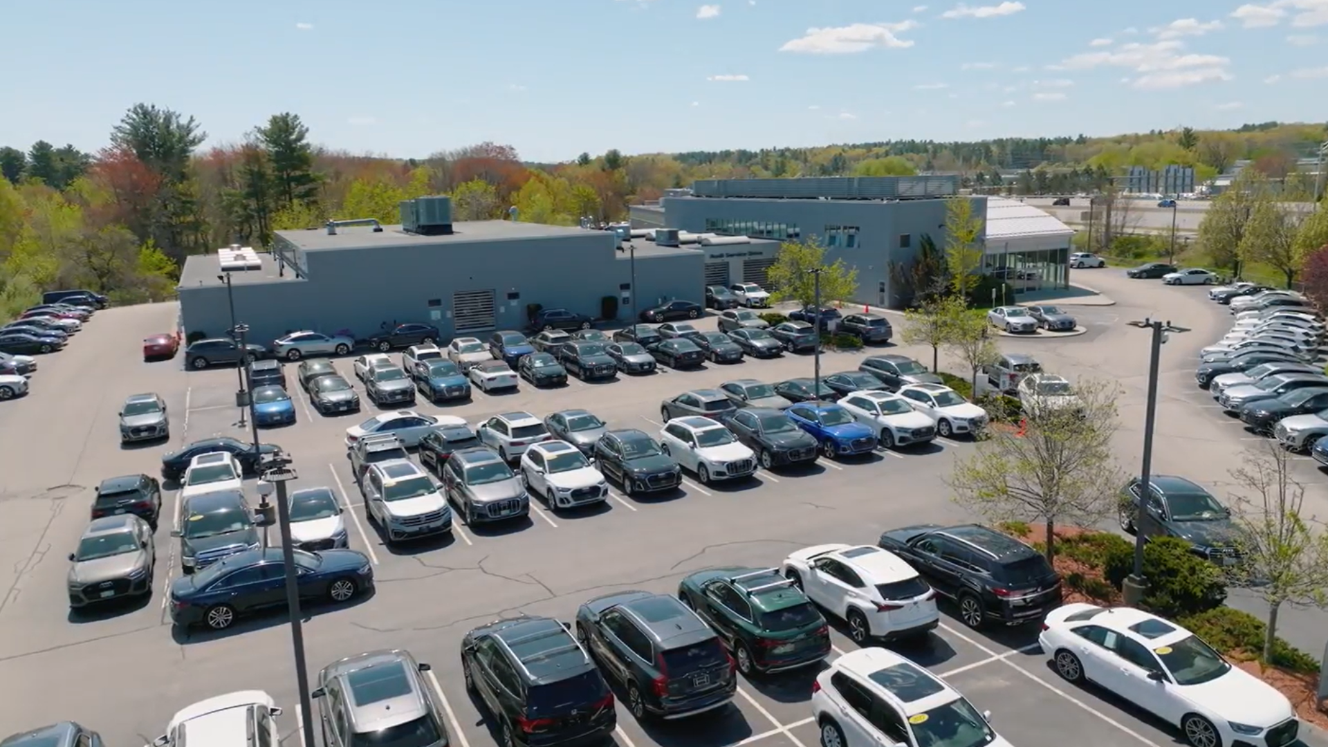 Top-down view of an Audi dealership.