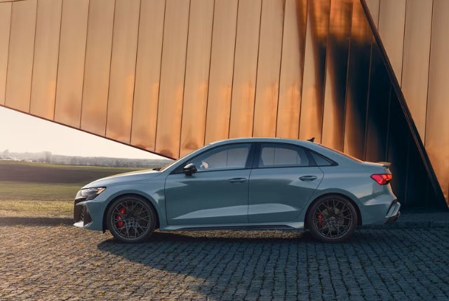 2026 Audi RS 3 sedan shown in side profile outdoors