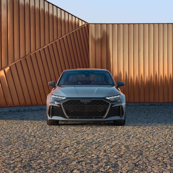 Front view of the Audi RS 3 parked.