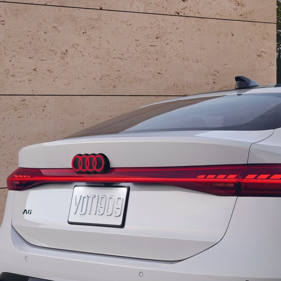Close up on the rear bumper of the Audi A6 Sportback e-tron. 