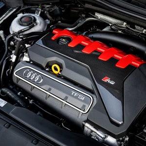 Close up of an Audi engine.