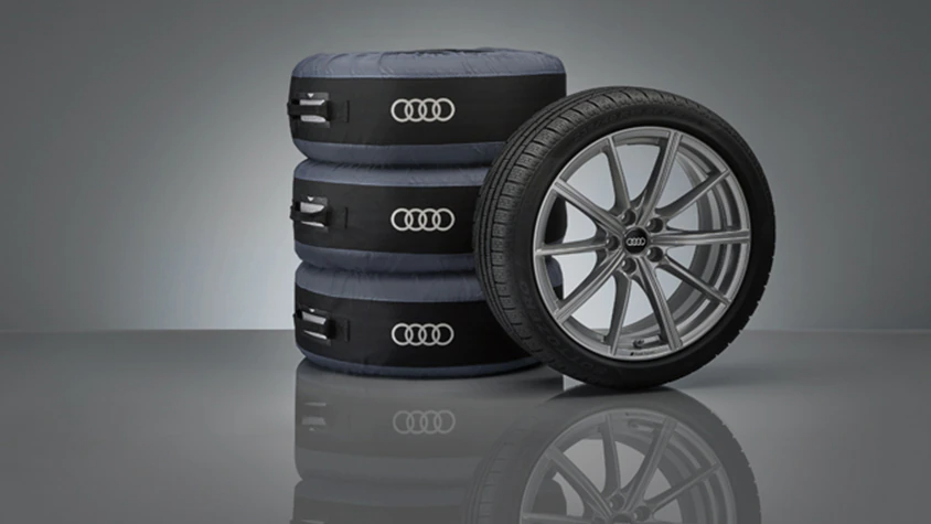 A stack of Audi parts tires