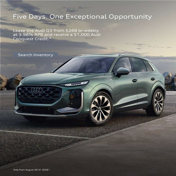 Lease the Audi Q3 from $268 bi-weekly at 3.98% APR and receive a $1,000 Audi Conquest Credit.*