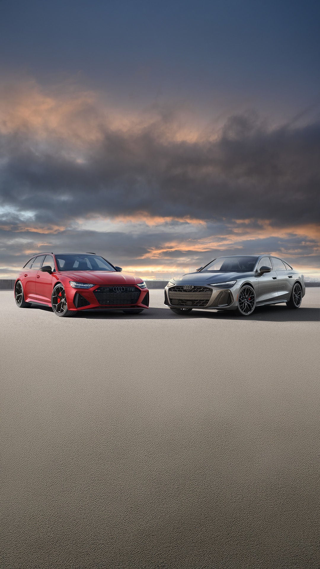 2026 Audi A6 dimensions shown by RS 6 and A6 parked side by side in parking lot