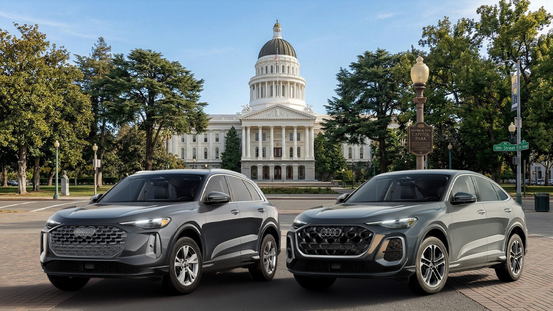 2026 Audi Q5 Premium trim levels parked infront of the California State Capitol Building