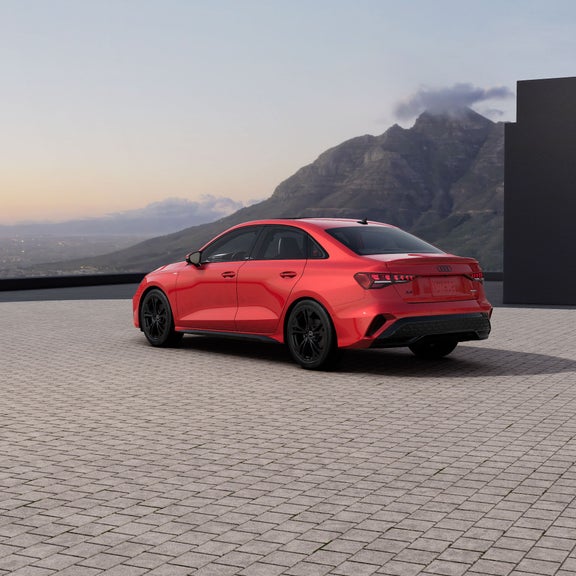 3/4 rear view of the Audi A3. 