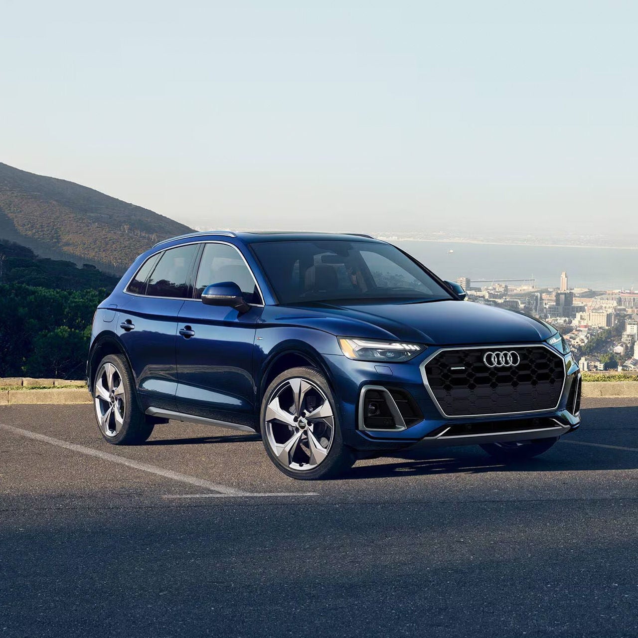 Left profile view of an Audi Q7 parked.