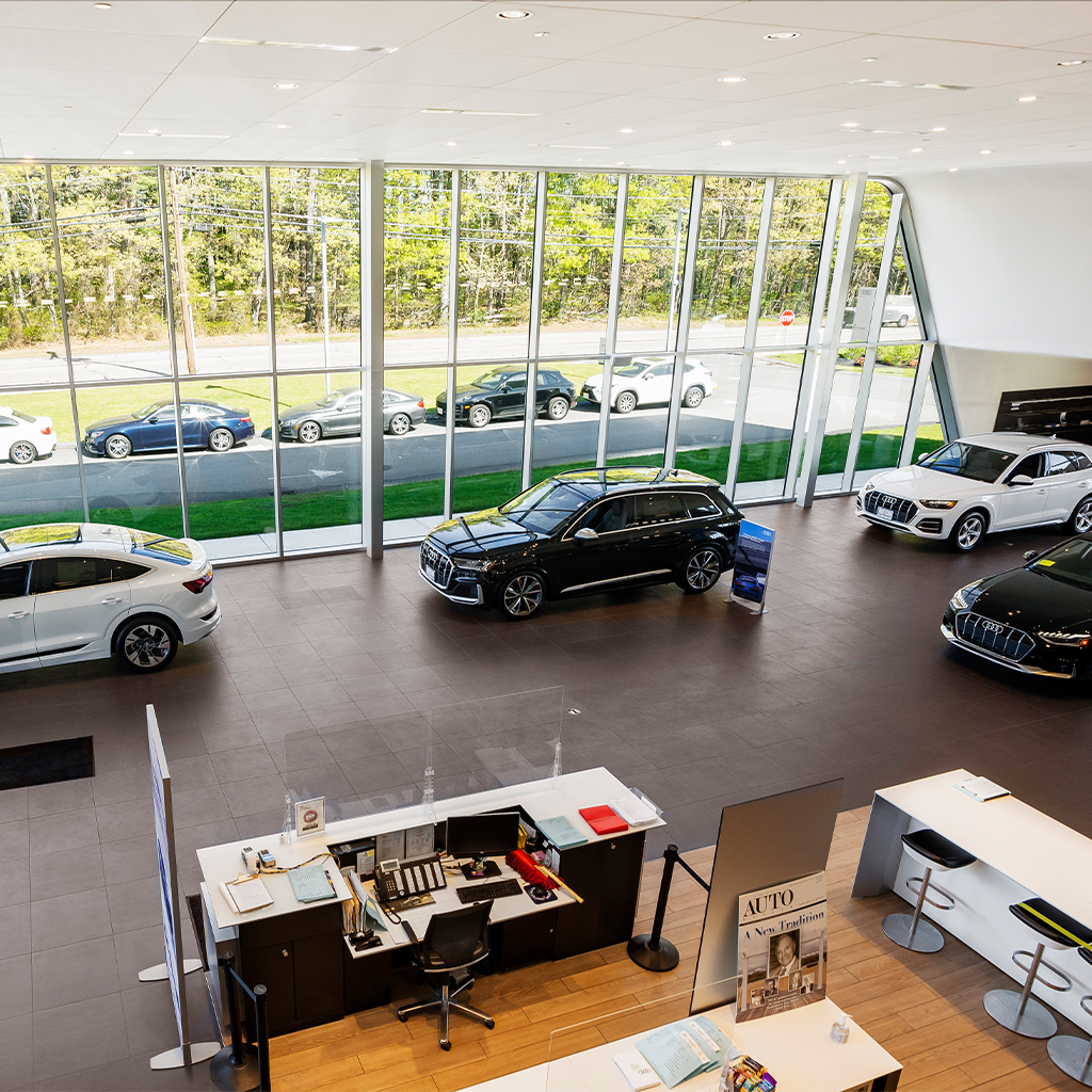 Right side profile of an Audi Q8 e-tron parked.