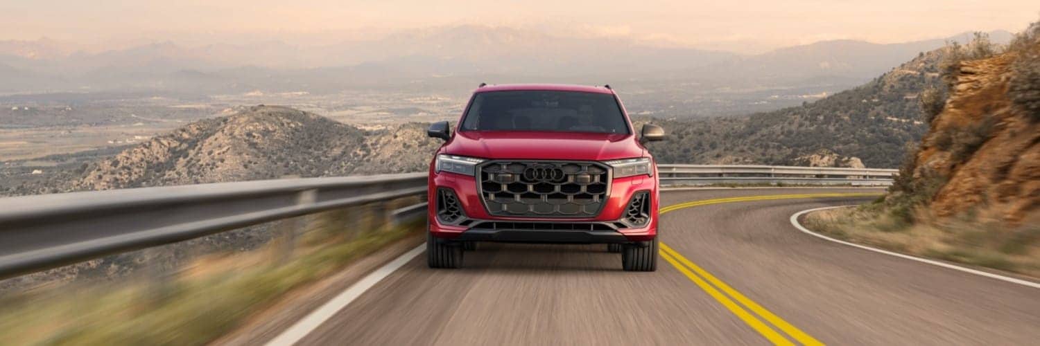 Front view of 2025 Audi SQ7 in scenic mountain setting