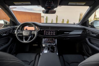 2026 Audi Q8 interior view of front cabin in black leather
