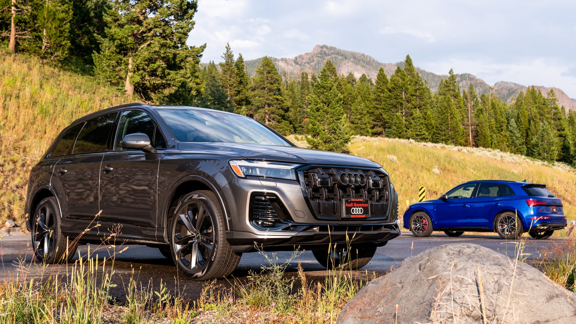 Profile view of an Audi vehicle parked.
