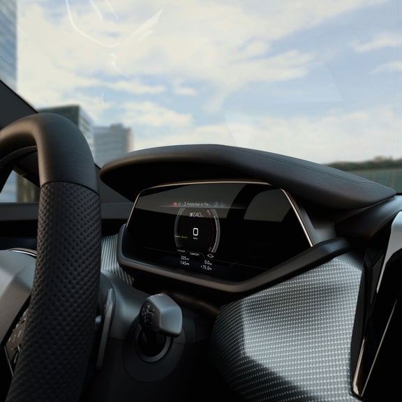 Close up of the virtual cockpit in the Audi e-tron GT. 