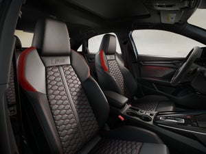 An interior front seat shot of the Audi RS 3.
