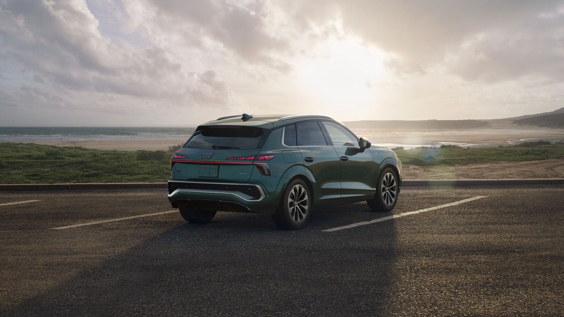 Rear view of an Audi Q3 SUV parked.