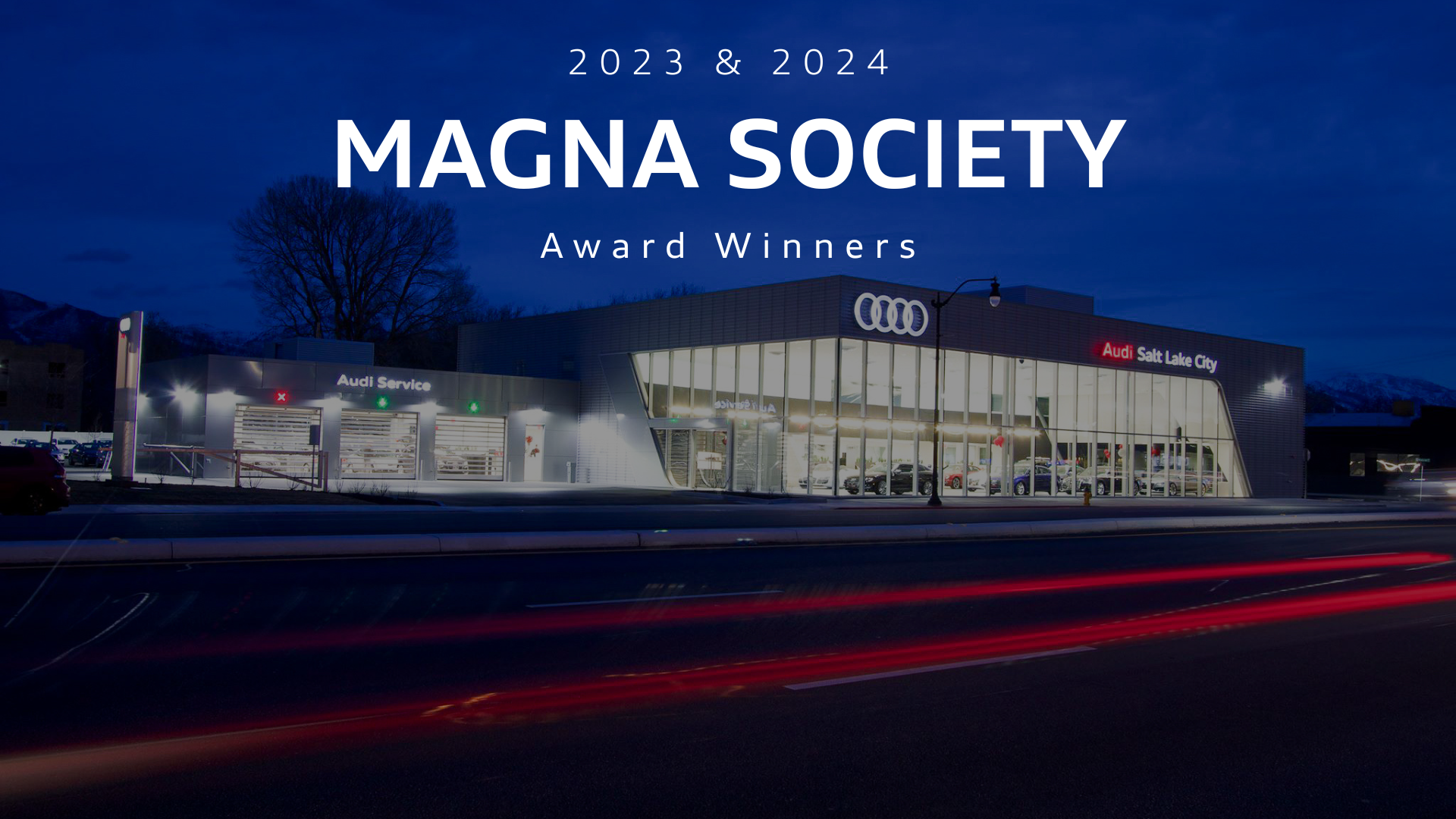 front view of audi salt lake city at night time