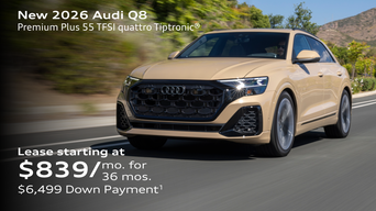 New 2026 Audi Q8 Premium Plus 55 TFSI quattro Tiptronic® Lease starting at $839/mo. for  36 mos. $6,499 Down Payment