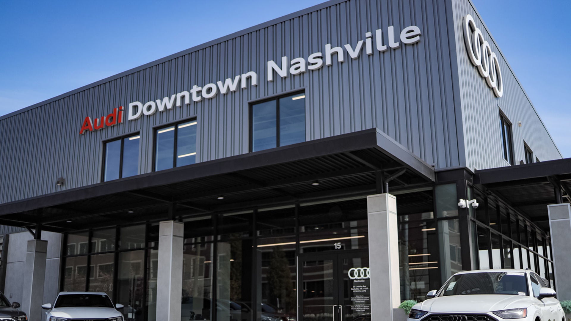 Exterior view of the Audi Downtown Nashville dealership.