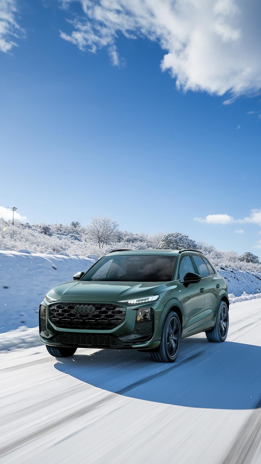 Three-quarter side profile of the S e-tron GT accelerating.