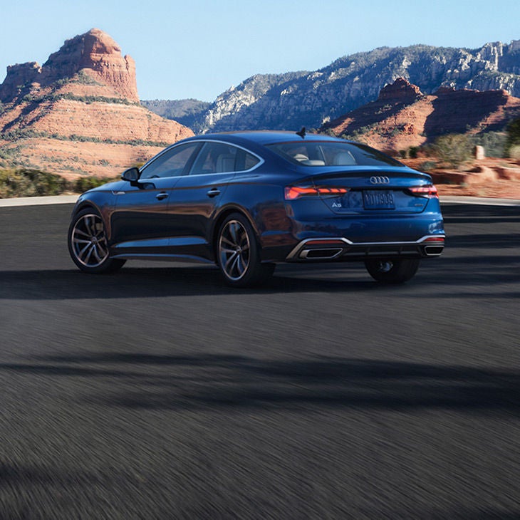 Three-quarter rear view of the Audi A5 Sportback.