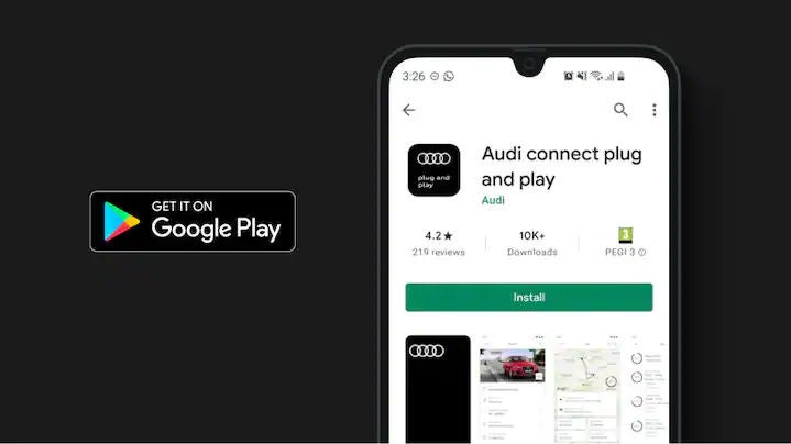 L’application Audi connect plug and play sur le Google Play Store d’un appareil Android.