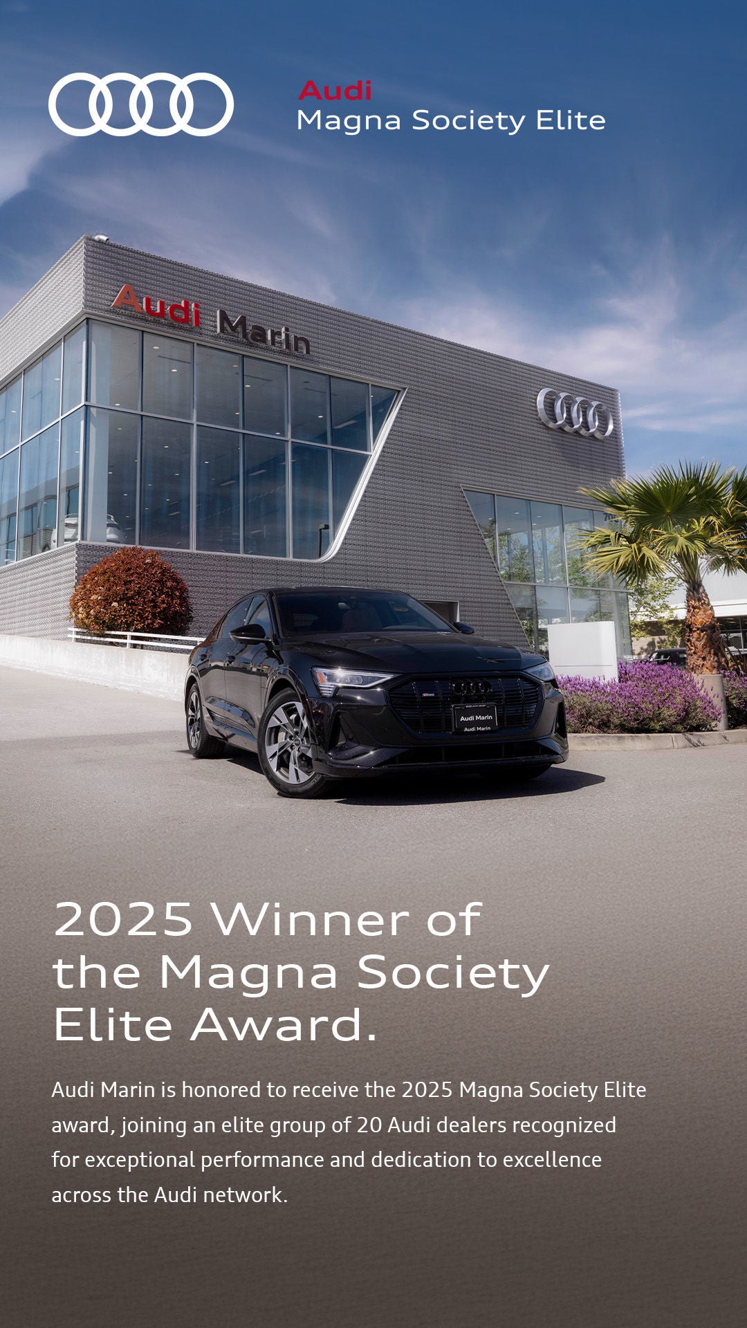 Front profile view of the Audi Marin dealership.