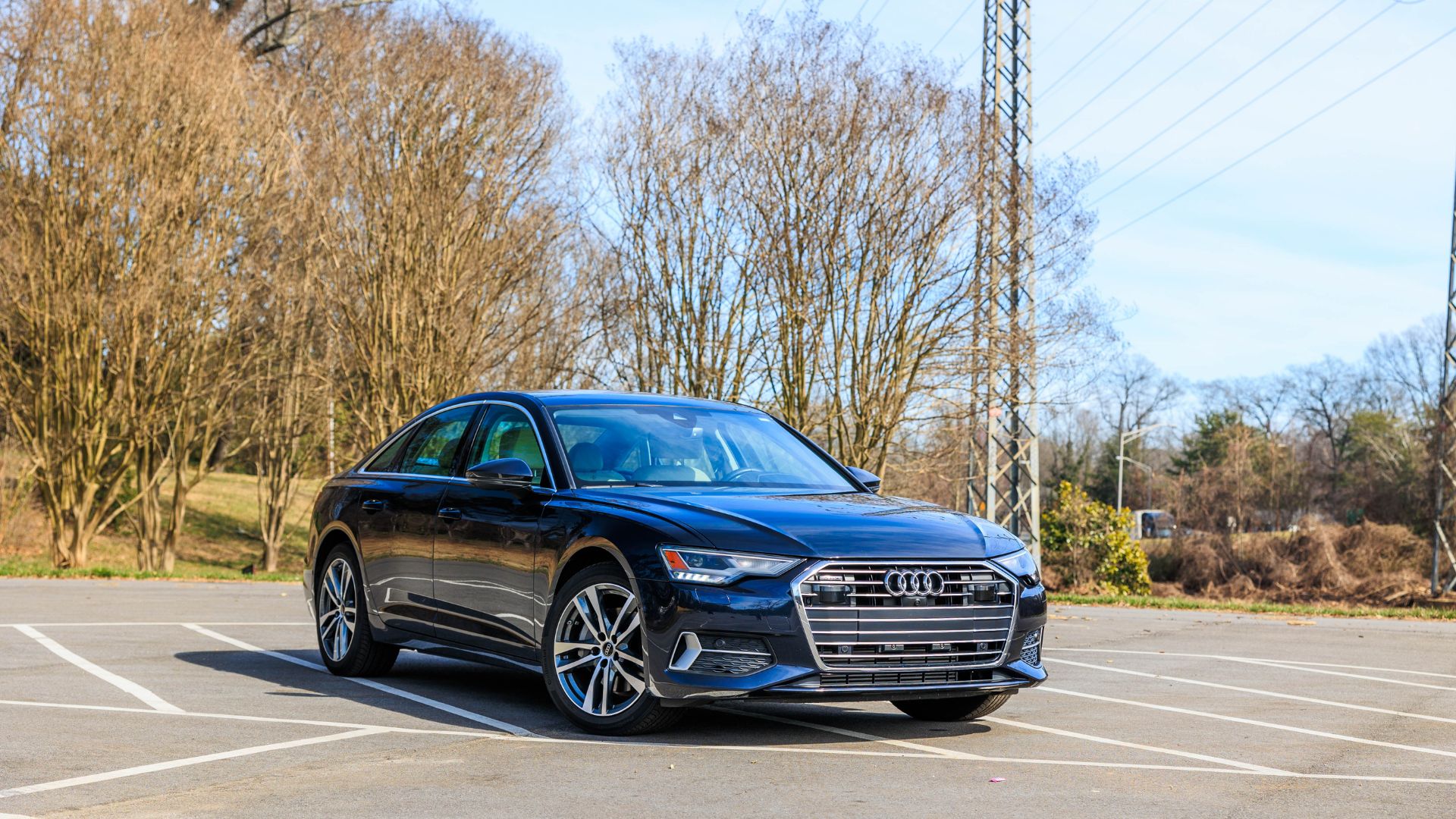 Front view of Audi parked.