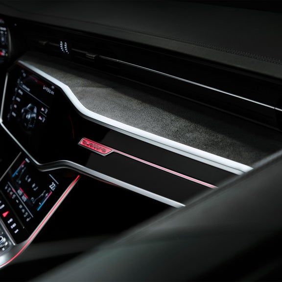 Close up of the Audi RS 7 performance dashboard in Red Plus.