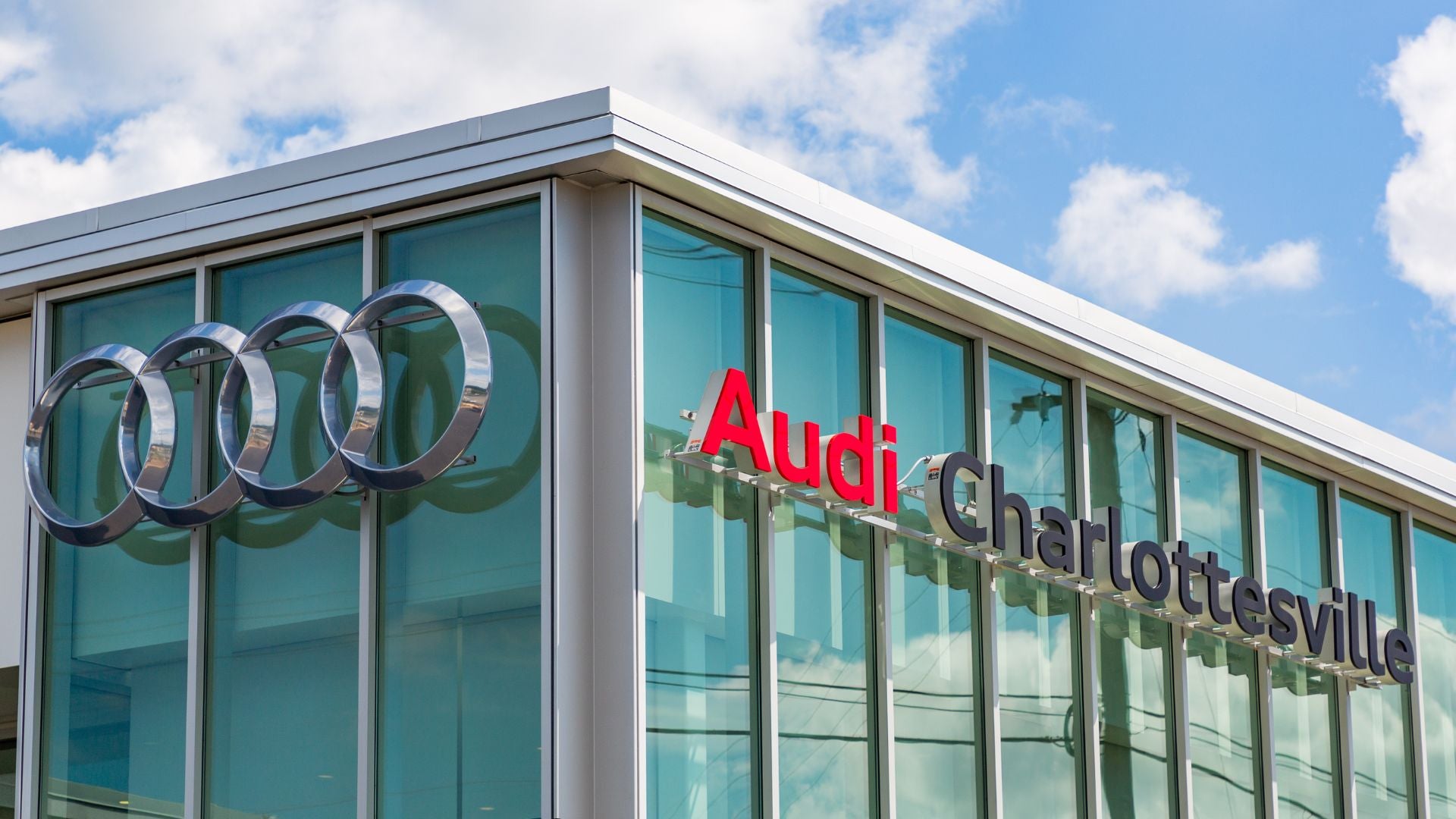 Close up of the Audi Charlottesville dealership exterior
