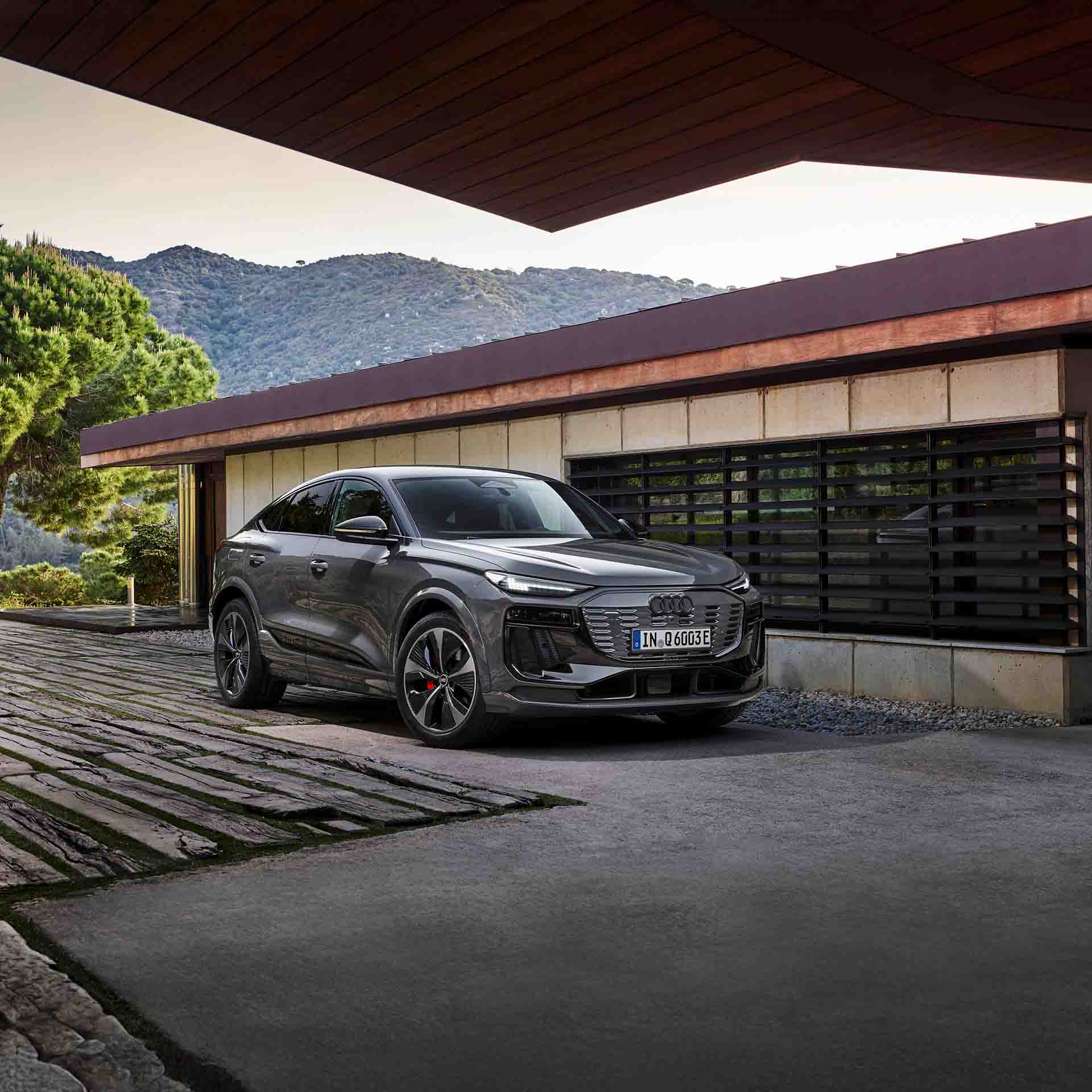 Left profile view of an Audi parked.