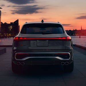 Rear shot of the Audi SQ5 parked at sundown.