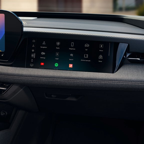 Close-up on the passenger display screen in the Audi A6 e-tron.