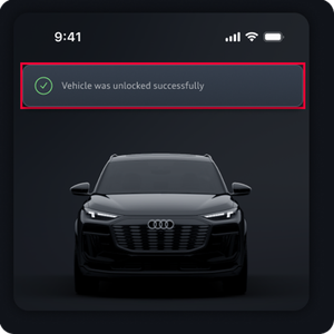 A notification is highlighted stating Vehicle was unlocked successfully.