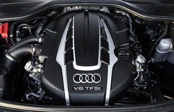 Profile view of car engine. 