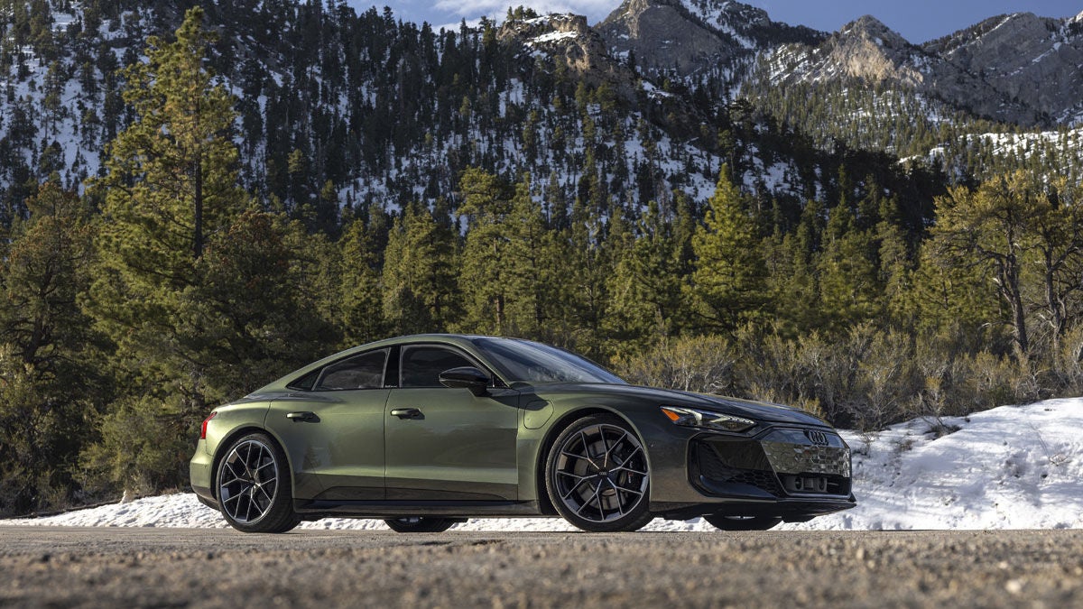 2025 Audi RS e-tron GT Parked in Nature on a Snowy Day