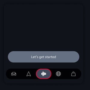 App screen with bottom centre button highlighted below the Let's go button.