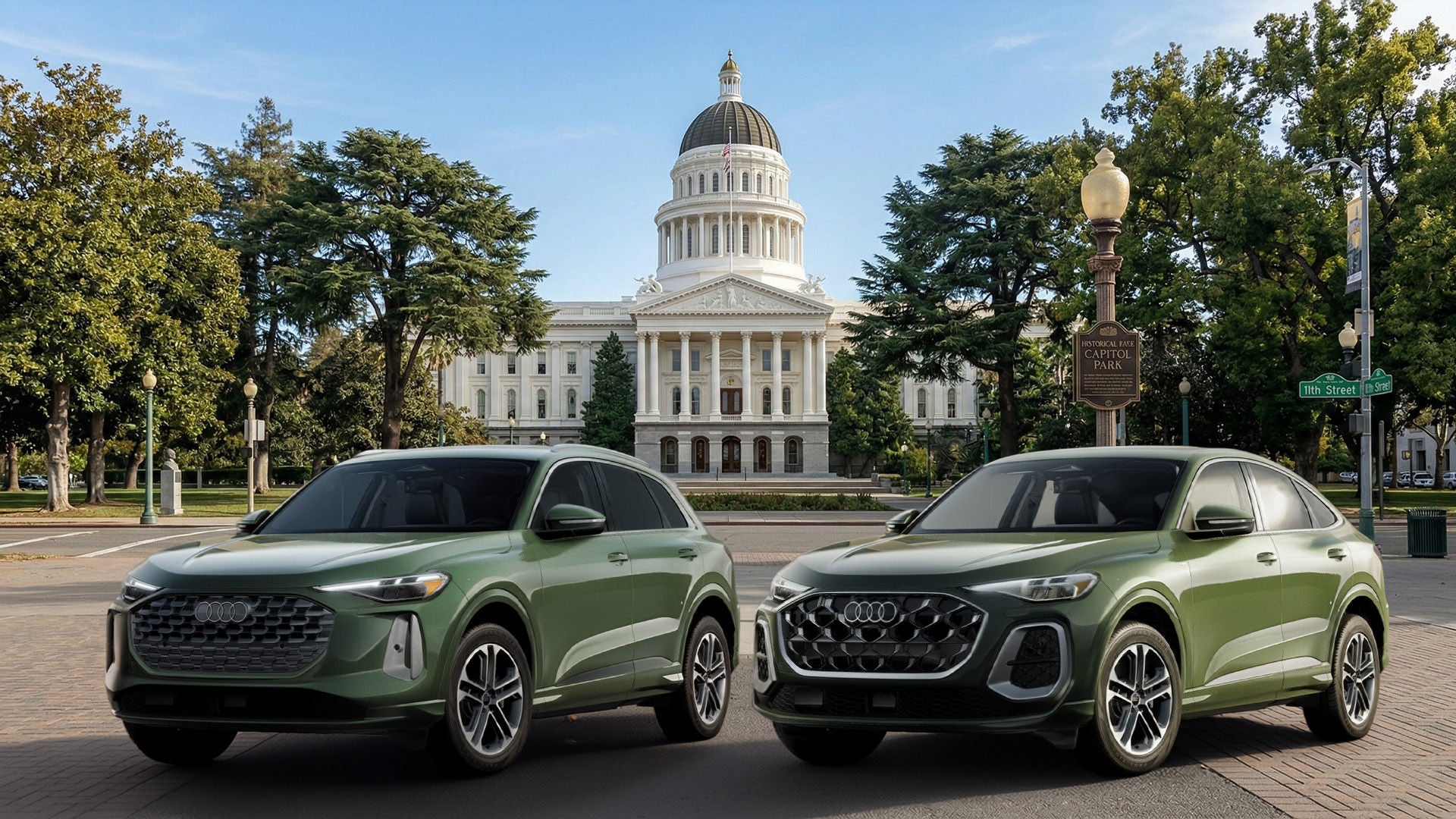 2026 Audi Q5 Premium trim levels parked infront of the California State Capitol Building