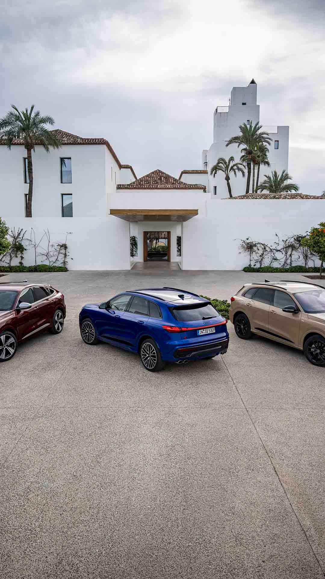 Three quarter view of an Audi Q5 SUV parked.