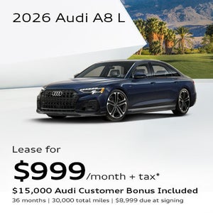 front facing 2026 Audi A8 driving