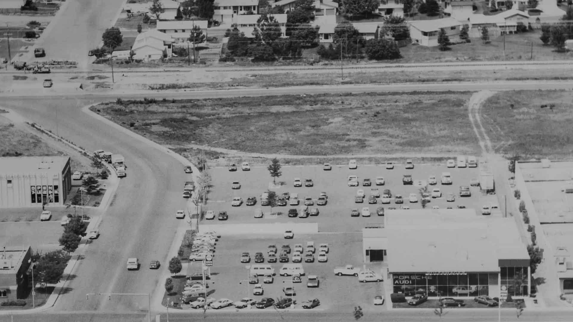 Birds eye view of the Audi Fort Collins dealership in 1967.