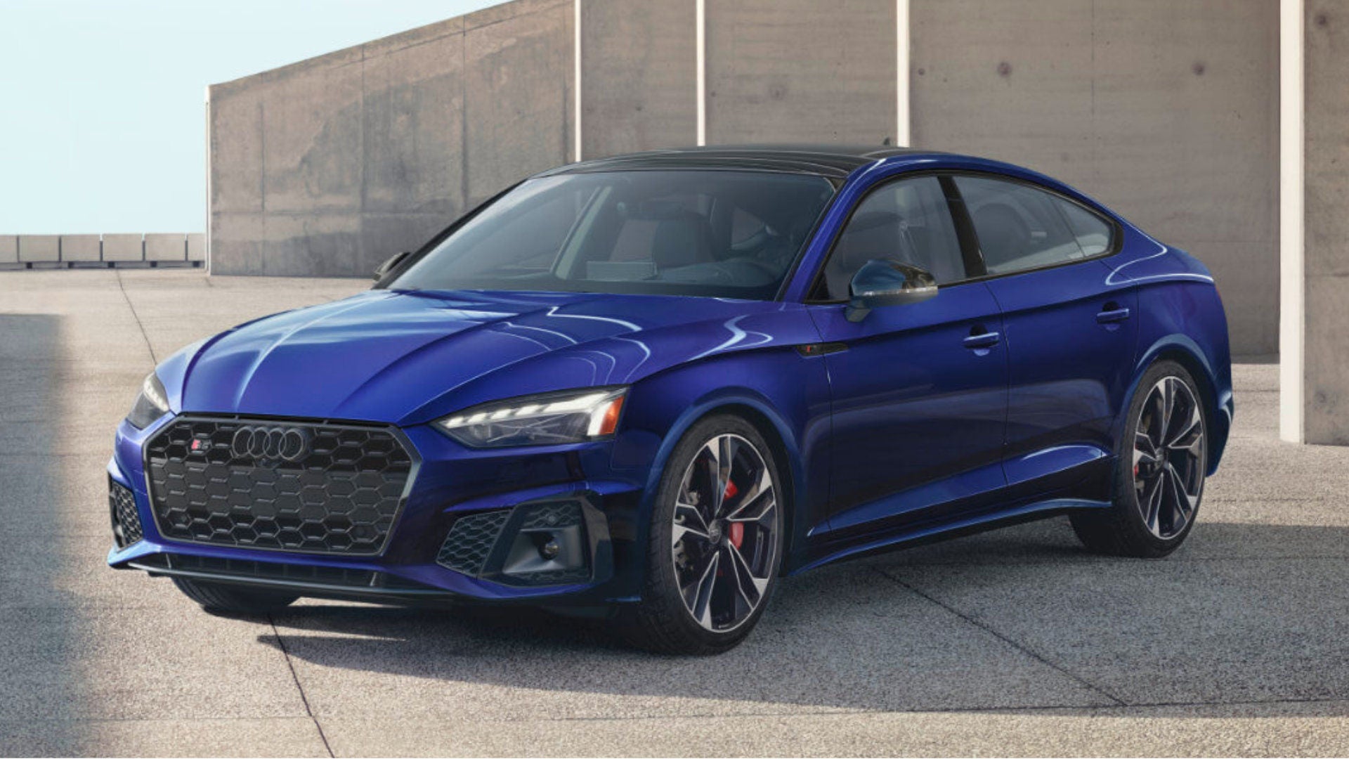 2025 Audi S5 Sportback Exterior Parked Near Concrete Pillars
