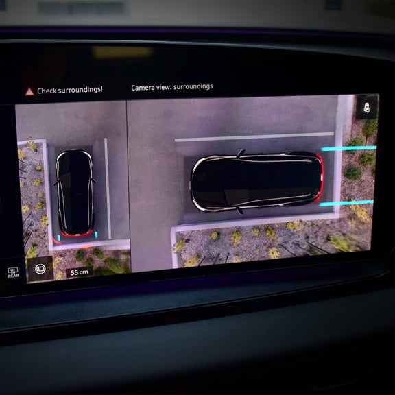 Close-up of the top view camera in the Audi SQ5 Sportback.