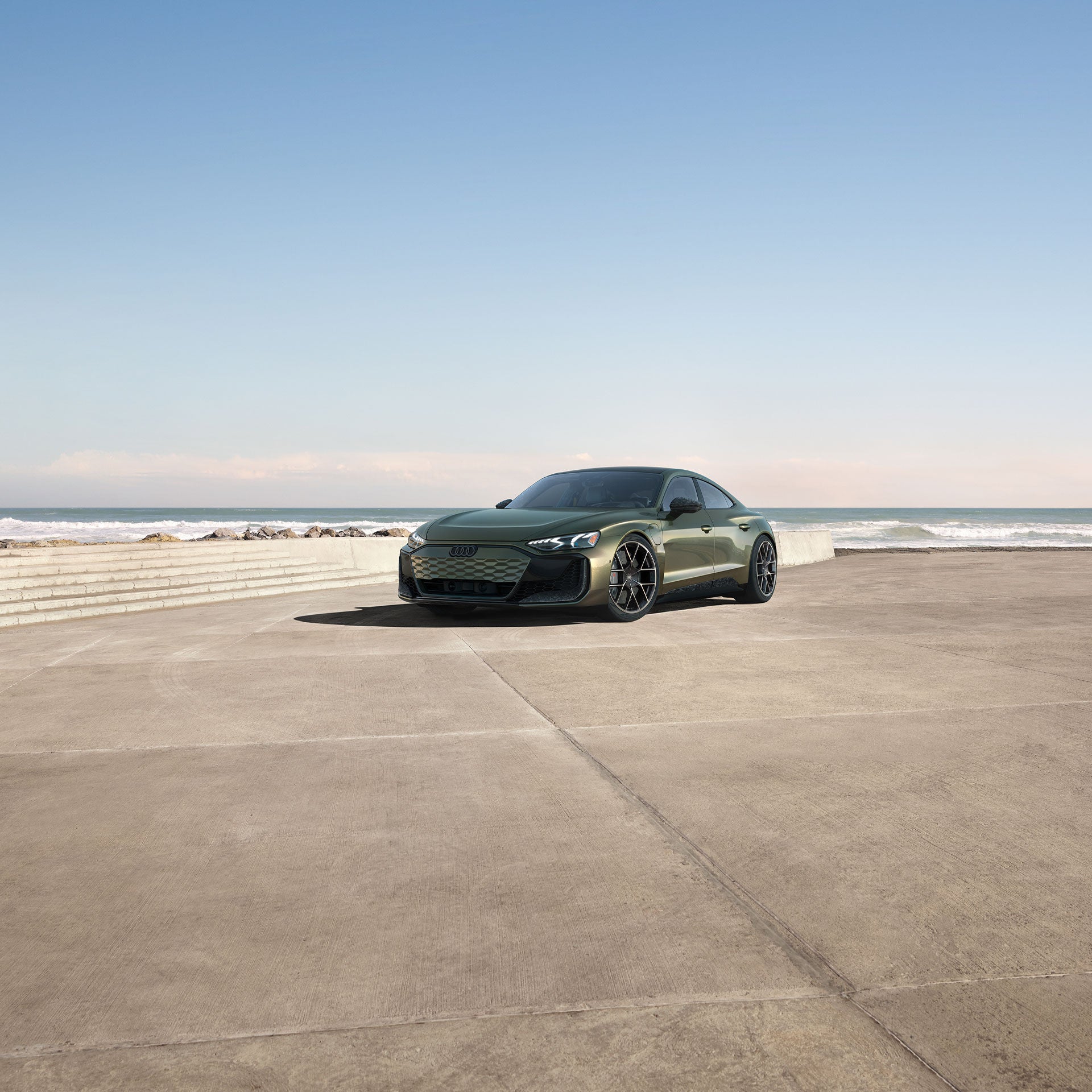 Three-quarter front view of the Audi RS e-tron GT.
