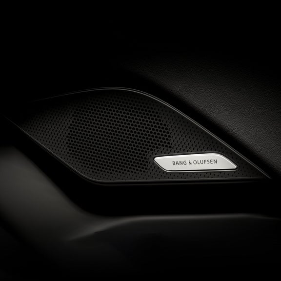 Close-up on a Bang & Olufsen speaker in the Audi S6 e-tron.