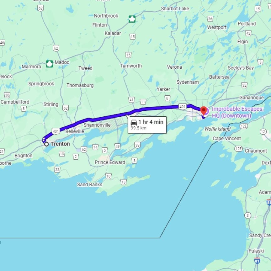 map of Trenton to Kingston along the 401