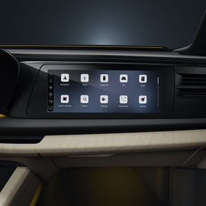 Close-up of the MMI passenger display in the Audi Q9.
