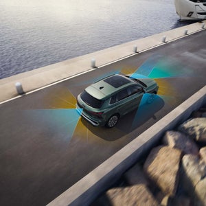 2026 Audi Q3 aerial driving view with safety sensors — schedule a test drive at Audi Sewickley