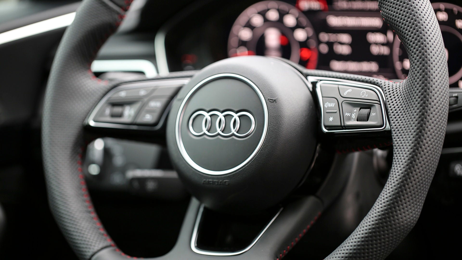 Steering wheel of an Audi vehicle.